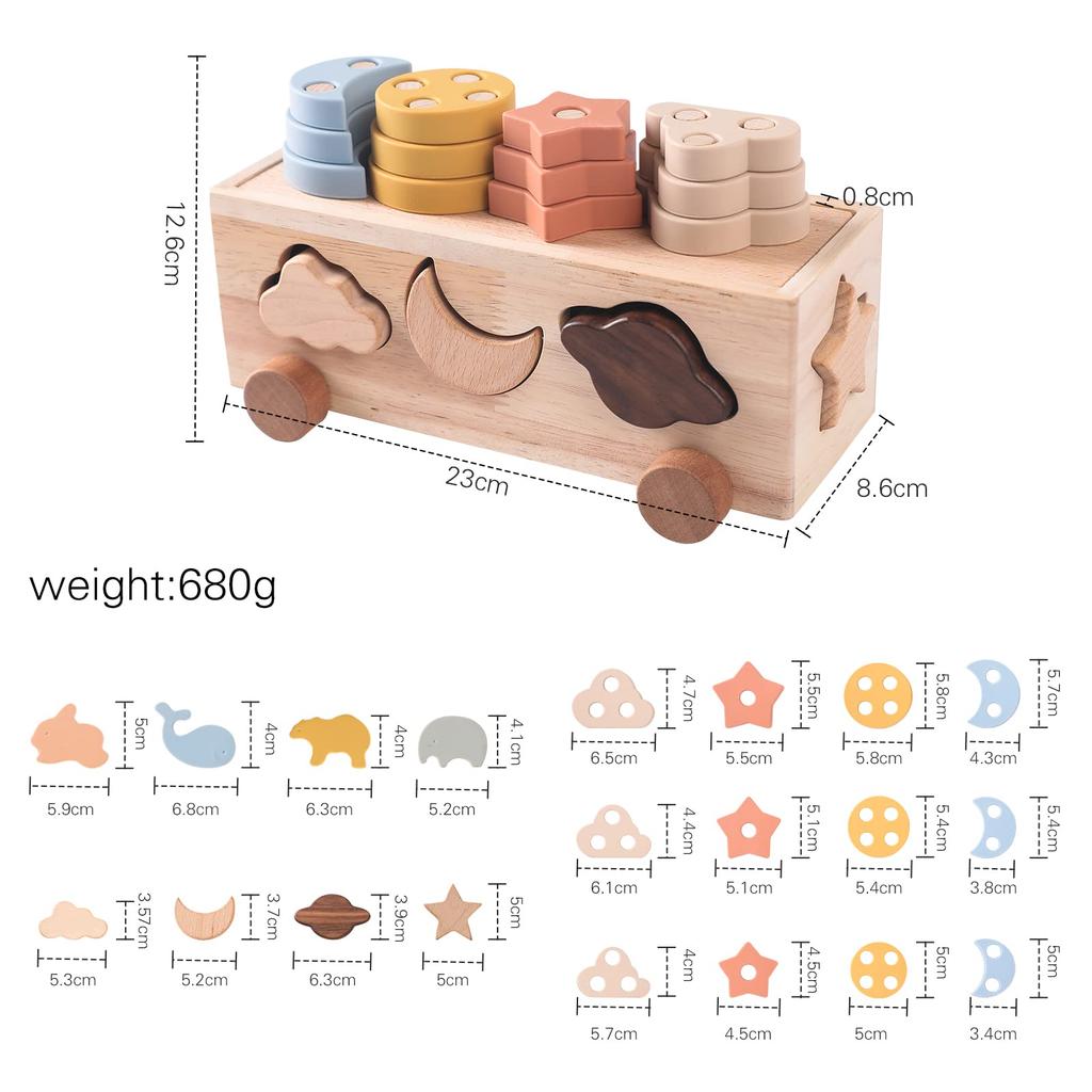 Mamimami Home Wooden Shape Matching Building Wooden Car for Kids Ages and Boys and Shape Early Fingertip Educational Baby Preschool Entry Birthday