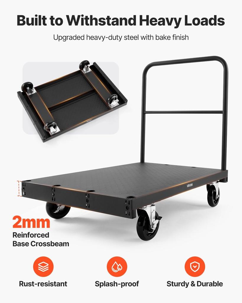 Gipsskiva Vagn Dolly, 816 kg Lastkapacitet, 2-i-1 Stålpanel Lastbilsvagn med 12,5 mm Svängbara Hjul, 91,4 x 61 cm Plattformsvagn med 3 Sidohandtag