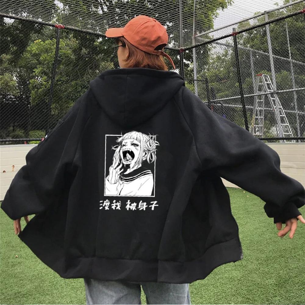 Hot Anime My Hero Academia Himiko Toga Graphic Print Hooded Men Women Zipper Hoodies Oversized Sweatshirt Harajuku Zip Up Jacket