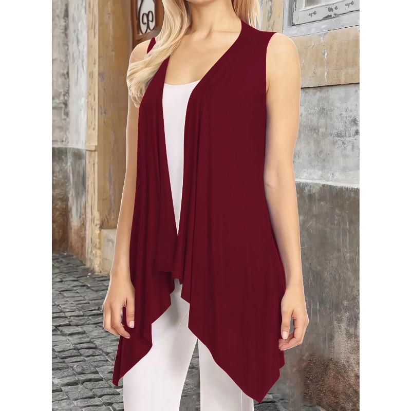 Women Elegant Solid Color Lightweight Sleeveless Open Front Long Duster Vest