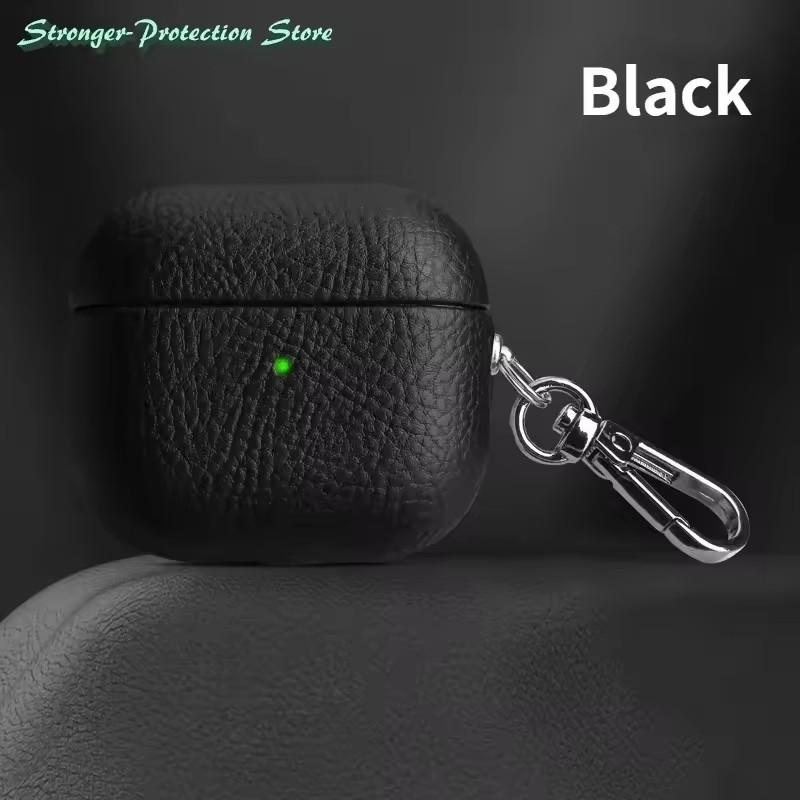 Genuine Leather For AirPods Pro 3 Case AirPods Pro 2 Airpods 4 Airpods 1/2  3 cover Lychee Pattern Cowhide With Buckle