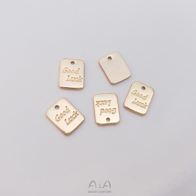 14K Gold-Filled Flower Engraved Heart & Rectangle Pendant Charm for DIY Jewelry