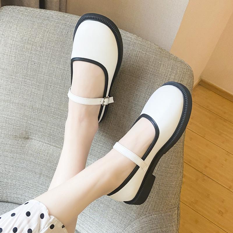 Women 'S Round Toe Lolita Flat Mary Janes Shoes Ladies Solid Color Platform Japanese Casual Shallow Mouth Single Shoes