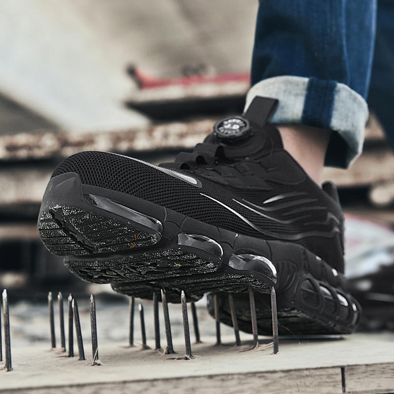 Unisex Work Safety Shoes with Steel Toe Cap and Rotary Buckle Men Women Anti-Impact Anti-Piercing Lightweight Tactical Boots