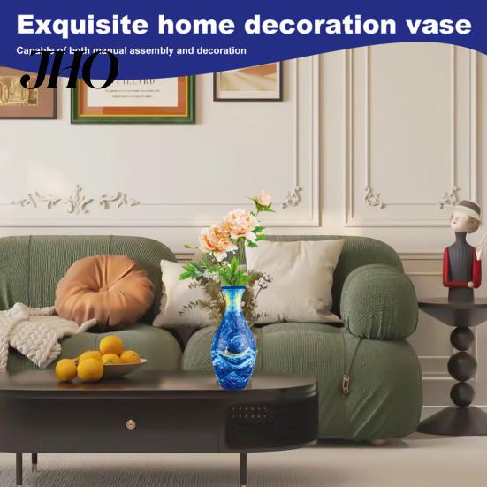 Handgefertigte Puzzle-Vase 3D-Puzzle DIY Blumenburg Meereswelle Boot Druck Florale Pflanzen Halter Behälter Kinder Lern-Bauspielzeug