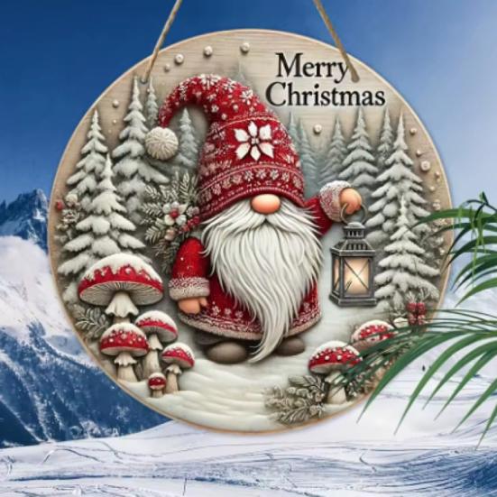 Round Christmas Wooden Wreath Sign Festive Wall Hanging Decor for Indoor Door And Holiday Home Display Crafted Sign