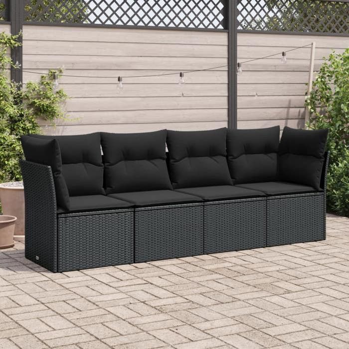 VidaXL Garden Lounge Set 4 Pcs with Cushions Black Braided Resin 3217225