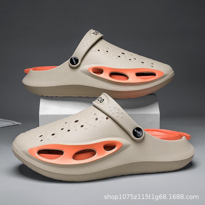 

Крутые тапочки мужские новые летние сандалии баотоу нескользящие и износостойкие с мягкой подошвой повседневные универсальные пляжные дырчатые туфли 44-45 хаки