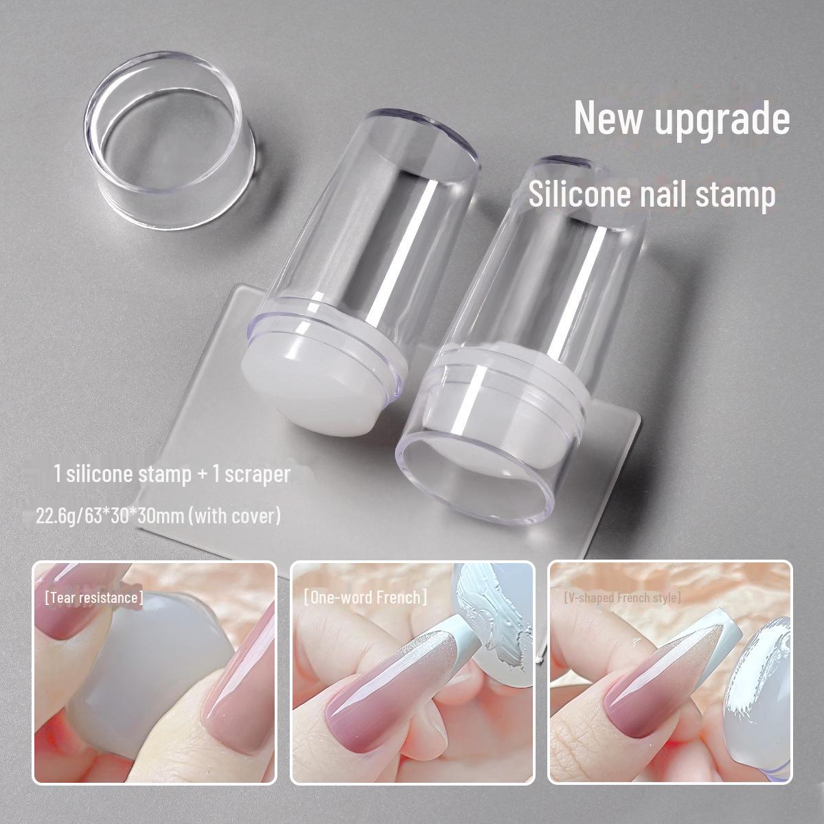 

Набор прочных штампов для французского маникюра с крышкой и скребком – белая силиконовая головка