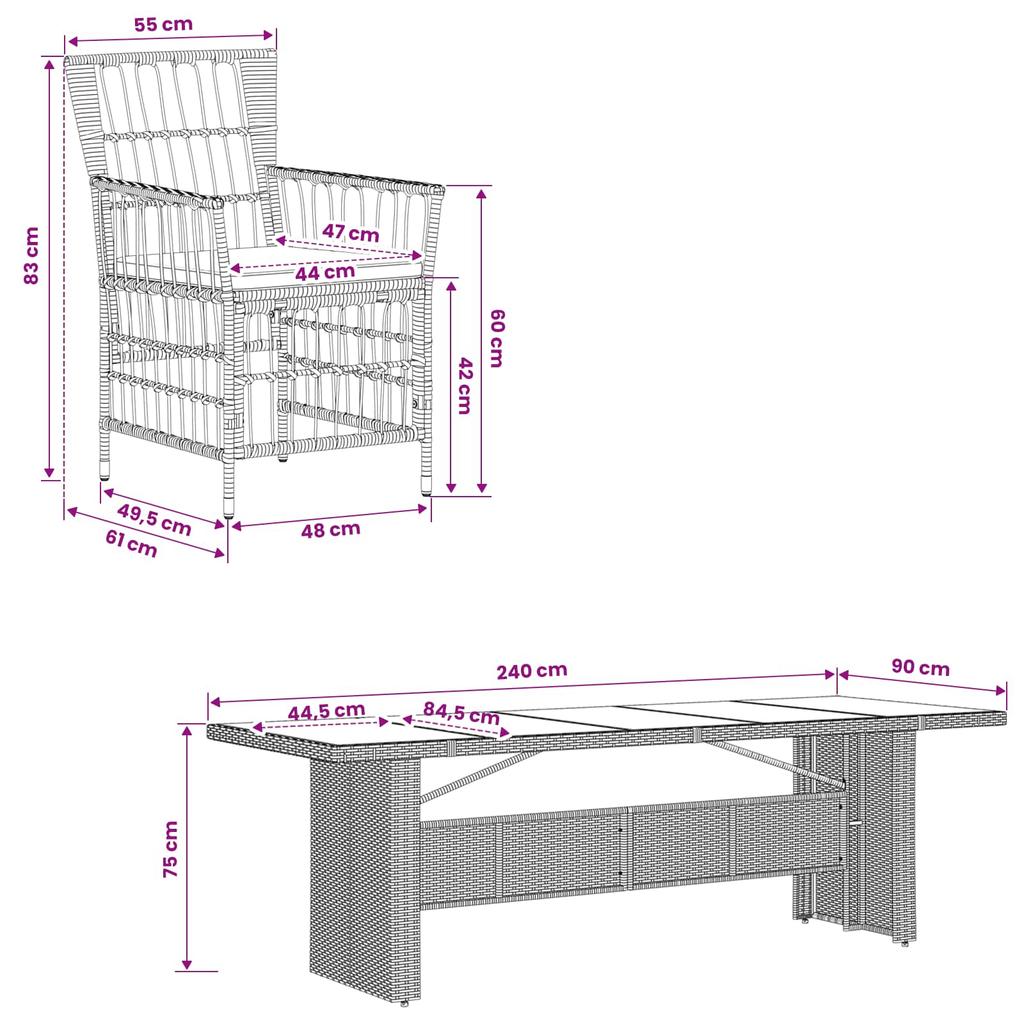 Outdoor Dining Set 9 pcs Grey Poly Rattan