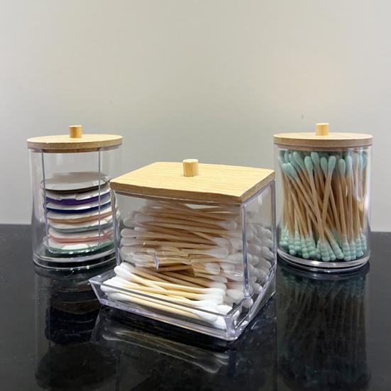 Cotton Swab Storage Box Transparent with Lid Dustproof Square Thickened Large Capacity Lightweight Space-saving Home Dorm Cotton Swab Dental
