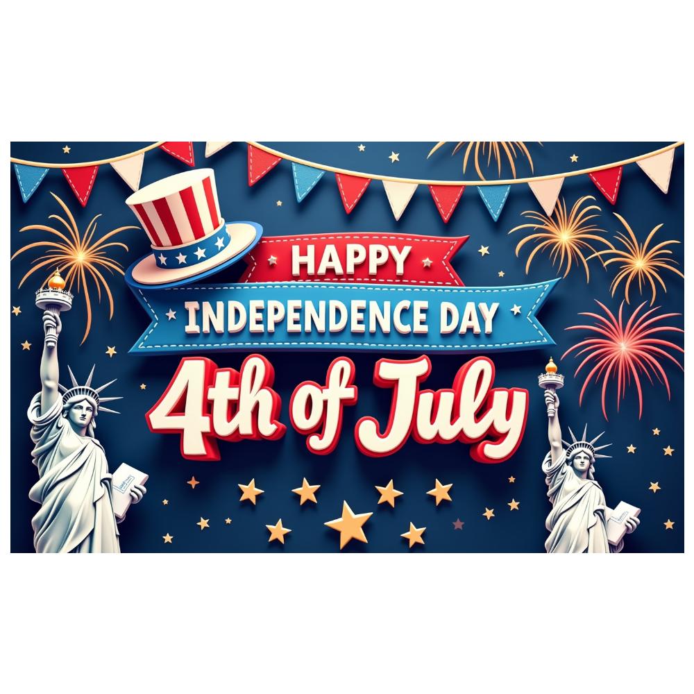 Polyester Material Fireworks Banner Bunting Decor Event Decor Colorful Print Statue of Liberty Independence Day Banner