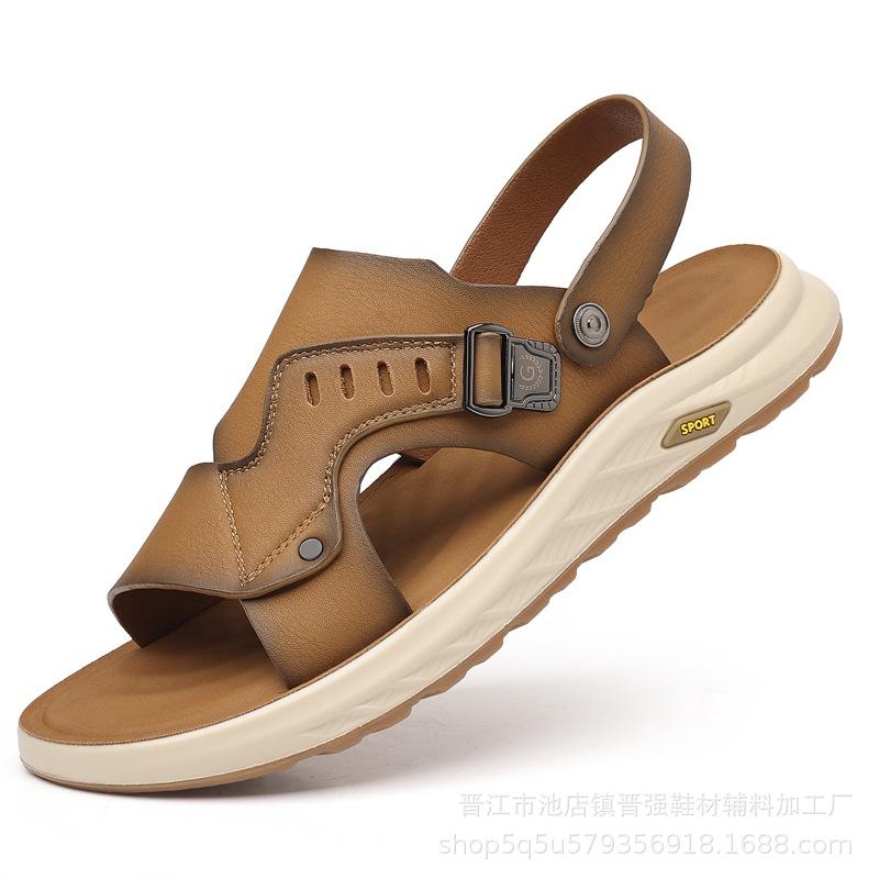 

Пляжная обувь из коровьей кожи первого слоя, летние повседневные модные нескользящие сандалии, дышащие, мягкие, прохладные, модные, универсальные шлепанцы 44 жёлтый