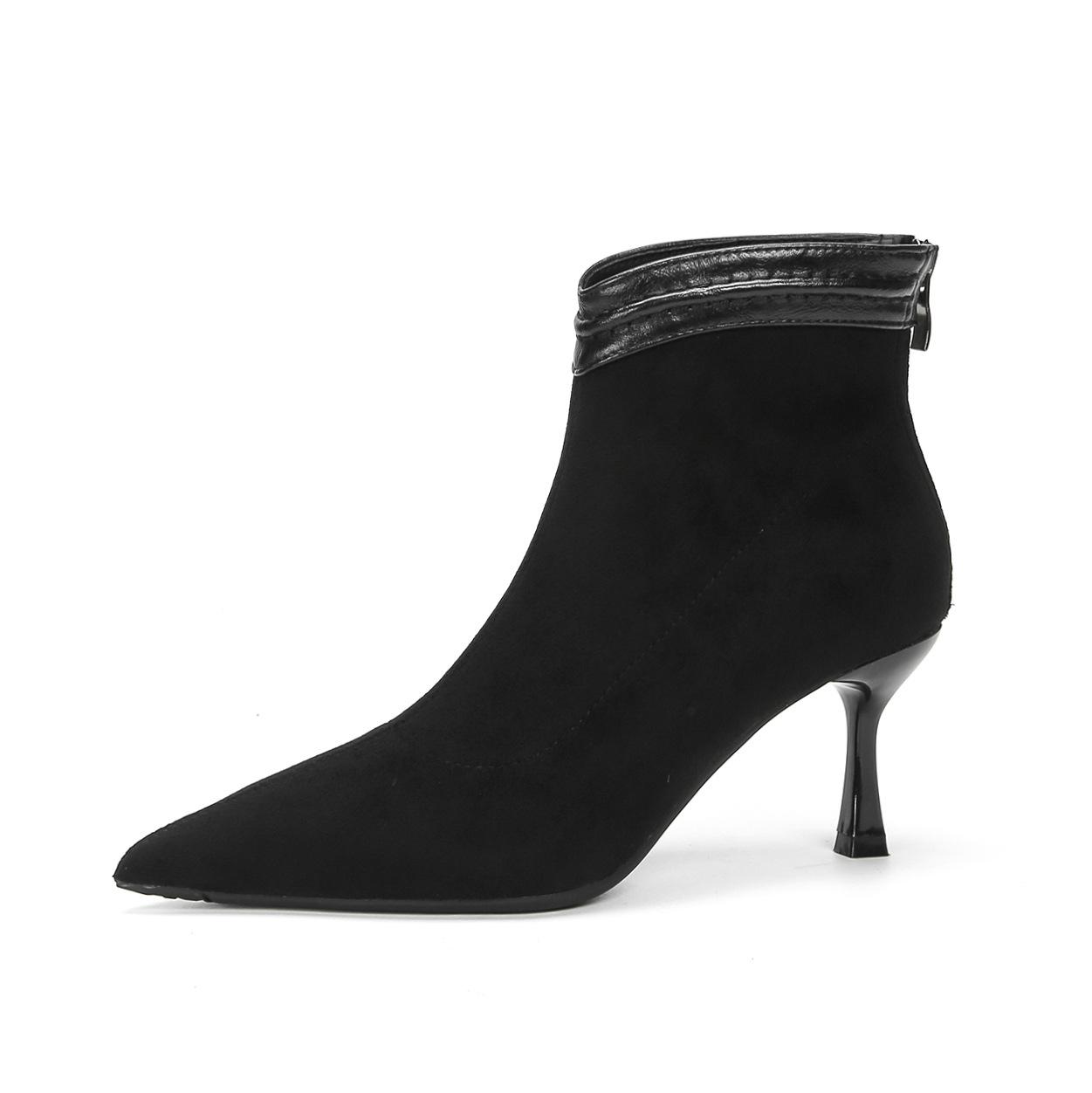 

2026 New Season Winter Slim Heel Back Zipper High Heel Short Elastic Boots 39 чорний
