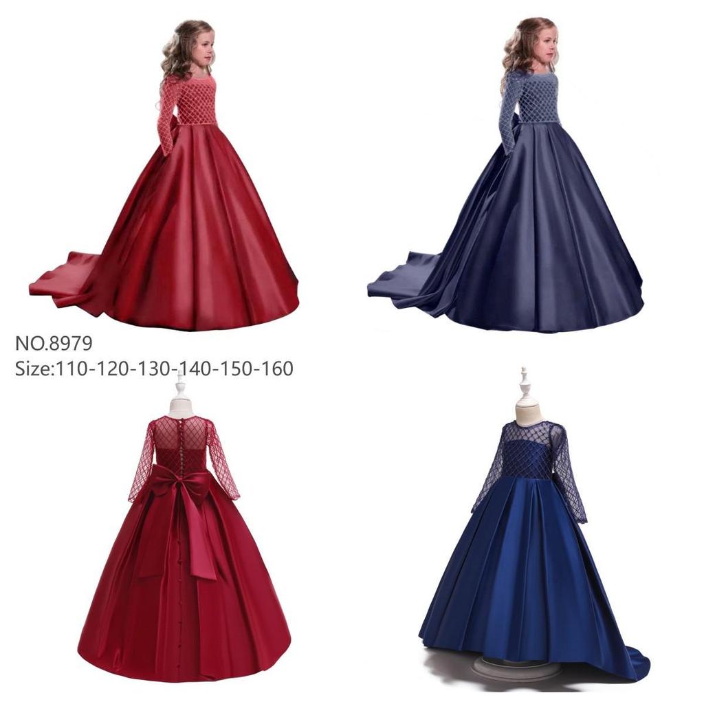 Kinder Prinzessin Langarm Formelles Hochzeits Blumenmädchen Kleid