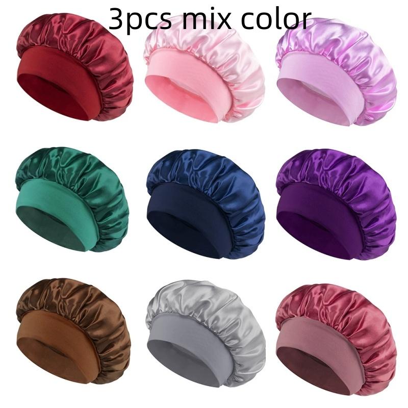 1/3/5/10pcs mix Satin Bonnet Silk Hair Bonnet for Sleeping Sleep Bonnets for Women Large Wide Soft Band Sleep Cap for Curly Hair