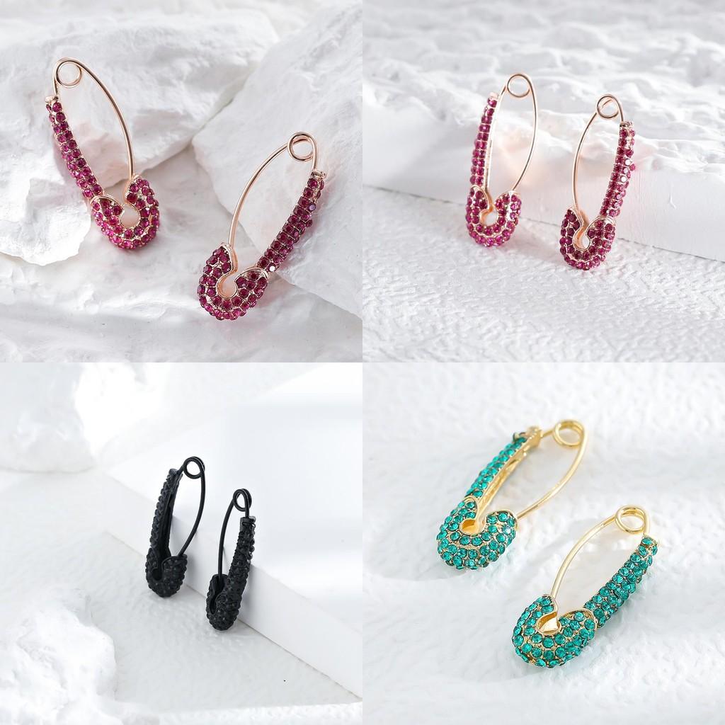 Trendy Asymmetric Colorful Pin Earrings With Rhinestones In Multiple Colors