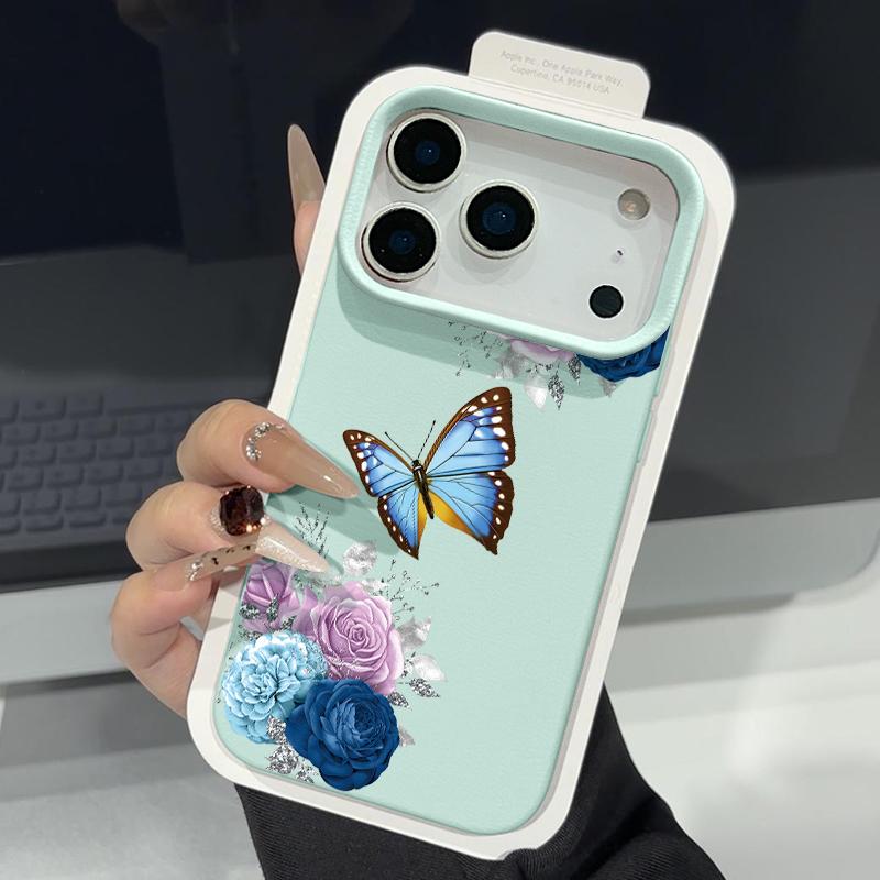 For iPhone 18 Pro Max Case Colorful Butterfly Leather Texture Silicone Cover For iPhone 17 16 15 14 13 Pro Max 16E 17E