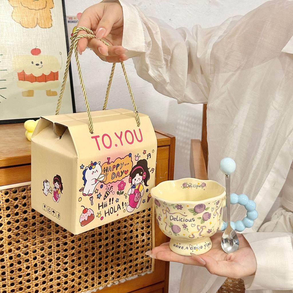 Windige Sommerfrucht Keramiktasse Hoch Aussehende Mädchen Tasse Paar Wasserbecher Zuhause Kinder Frühstückstasse