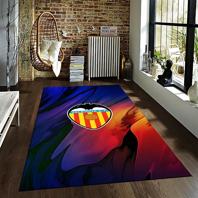 Multicolor Abstract Carpet with Valencia C.F. Logo, Modern Home Decor Suitable for use as an anti-slip for living room bedroom sofas