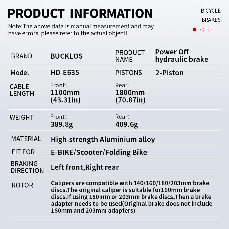 BUCKLOS 2 Piston Power Off Electric Bicycle Brakes for E-Bike Folding Bike Scooter with Rotor Hydraulic Disc Brake Bike Brakes