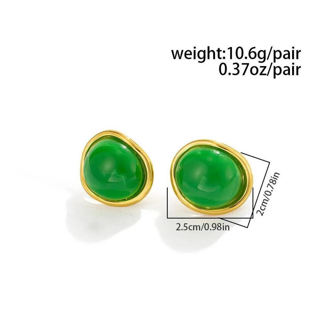 IngeSight.Z 5Color Classic Retro Stainless Steel Geometric Stud Earring Boho Trendy 18K Gold Plated Inlaid Resin Earring Jewelry
