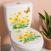 Yellow Chrysanthemum Butterfly Toilet Decoration Stickers, Bathroom Toilet Beautification Stickers