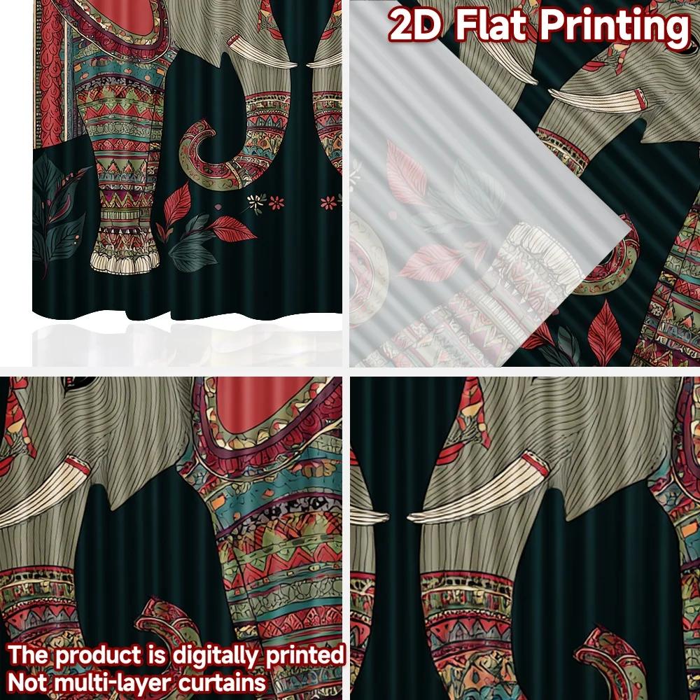 Set Of 2 Flat Printing Window Curtains Ative Twin Elephants Digital Printed Polyester Drapes Festive Wall Decor New Year Curtain Made
