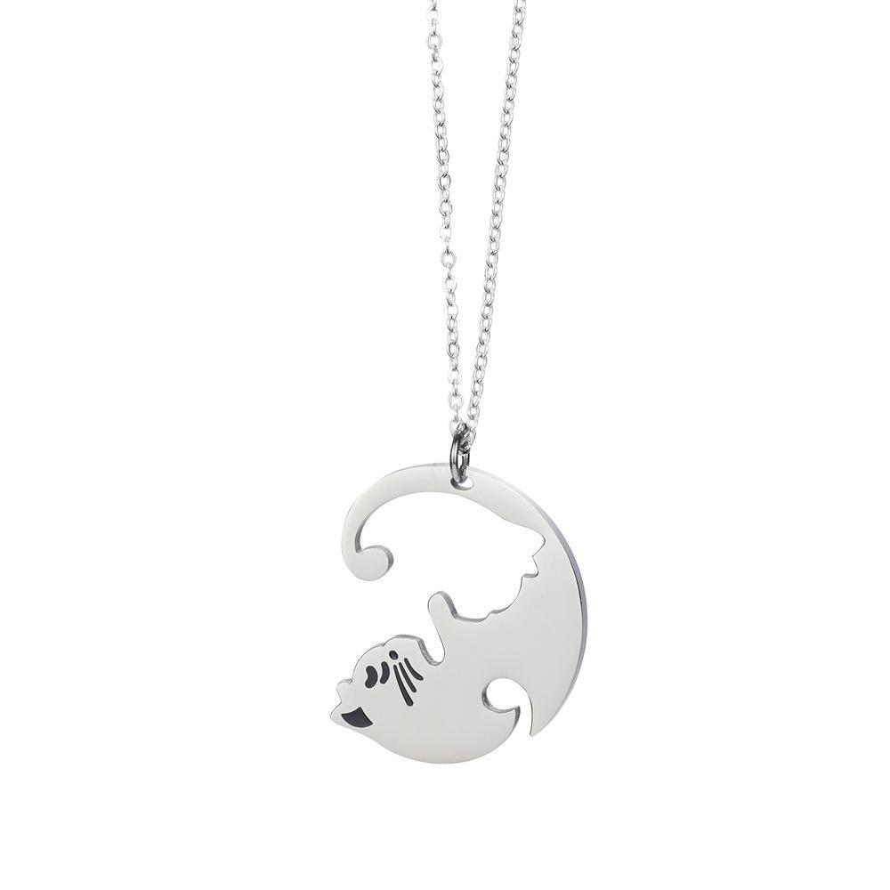 

Stainless Steel Love Cat Couple Necklace with Titanium Steel Pendant