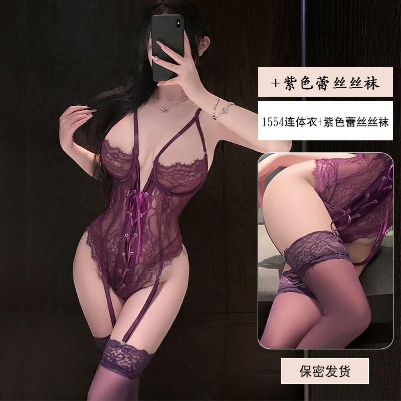 Yiyue Sexy Lingerie Sexy Steel Ring Gathering Lace Seduction Onesie Women's Straps Uniform Flirting Pajamas 1111