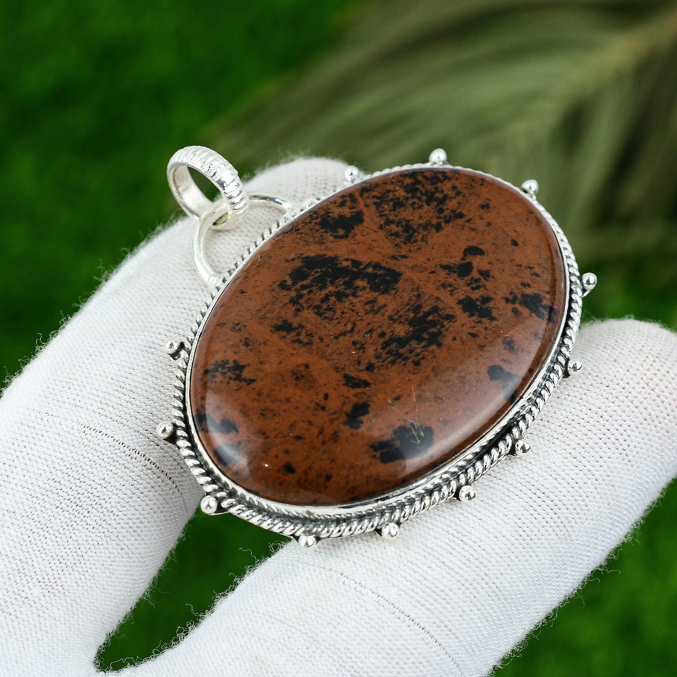 

Natural Mahogany Obsidian Gemstone Jewelry 925 Sterling Silver Pendant For Women