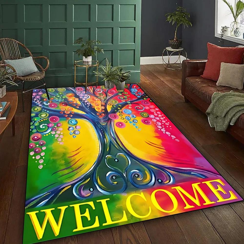 

Tree of Life Pattern, Stain-resistant, Suitable for Living Room, Corridor, Bedroom, Terrace and Office, Crystal Velvet Carpet 60x90(23x35in)