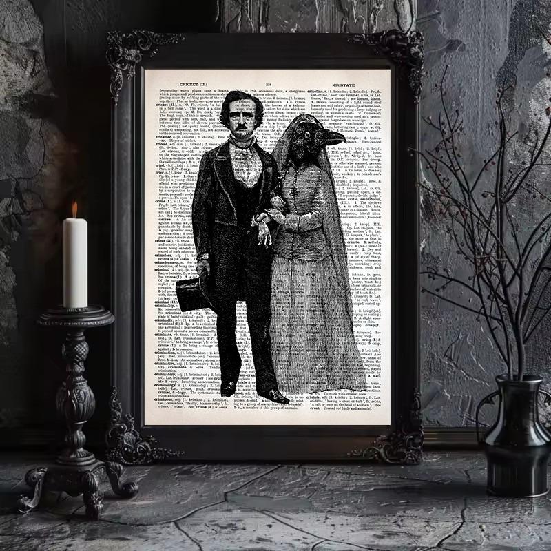 Vintage Dark Gothic Edgar Allan Poe The Raven Artwork On Antique Dictionary Poster Canvas Painting Wall Pictures Home Decor