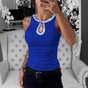 Women Vest Round Neck Sleeveless Shiny Sequin Decoration Tank Tops Hollow Design Slim Fit Camisole Daily Wear
