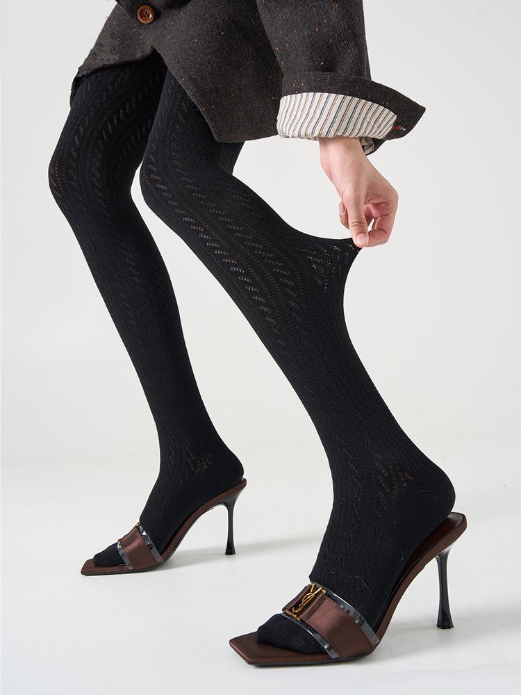 Geometric Pattern Pantyhose Women Autumn Winter Knitted Slim Tights 2025 Vintage High Waist Stocking Y2K Style Tights