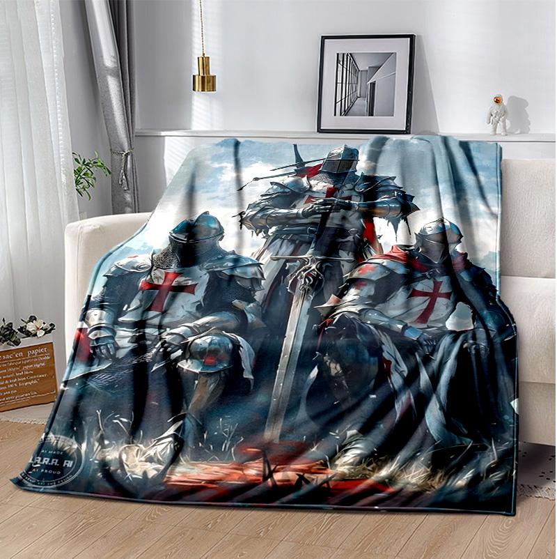 Cross Templars Knight Flannel Blanket Soft Warm All-Season Throw, Design for Camping, Car Travel, Hiking Sofa, Bed, Office Perfect Gift for Parties