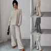2026 European and American Autumn/Winter Striped Lace-Up Long Sleeve Pants Set for Women