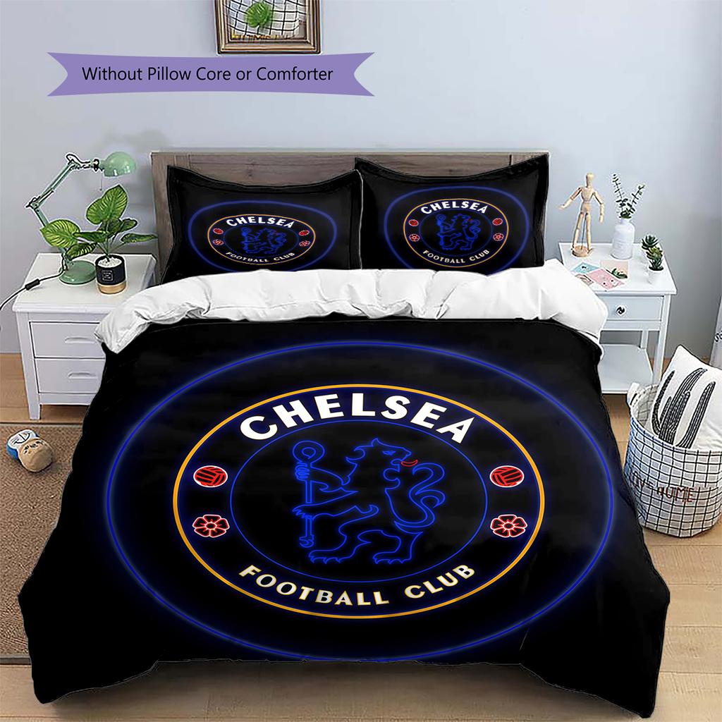 Chelsea FC Pattern Bedding Home Decoration Birthday Gift (1 * Duvet Cover + 2 * Pillowcase, Without Core)