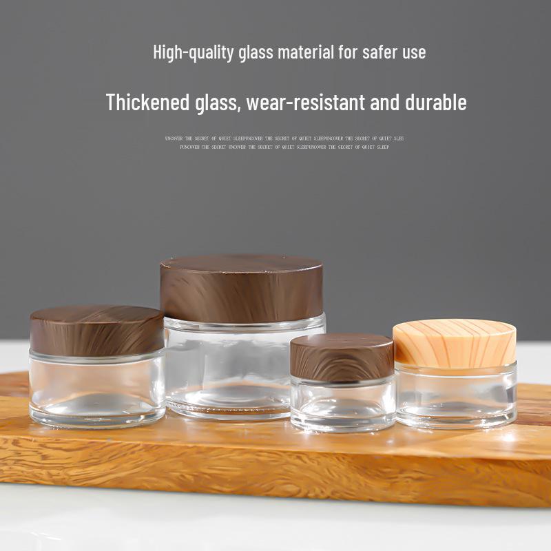 Frosted Glass Cream Jar with Wood Grain Lid - Portable Skincare Container