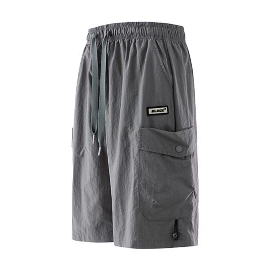 Men Cargo Shorts Drawstring Elastic Waist Ice Silk Loose Multi