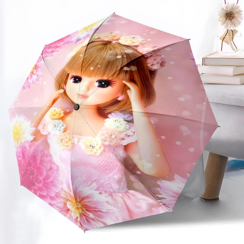 1pc Sturdy 8-Bone Auto Umbrella, Moon and Angel Umbrella, Digital Printed, Foldable Umbrella for On-the-Go Outdoor Use