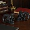 Černé minimalistické kancelářské doplňky 3D tištěná ozdoba lebky s kozími rohy, Gothická ovčí rohatá ďábelská moderní atmosférické kousky lebky, Halloweenský tmavý pracovní stůl