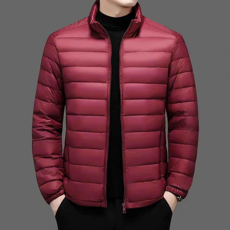 Autumn Winter Lightweight Down Jacket Men Stand Collar Smart Casual White Duck Down Coat Male Solid Warm Fashion Outwear Jackets