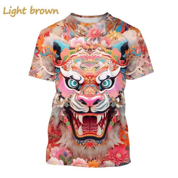Animal Painting Art 3D Printing T-shirt Men's Fashion Animal Pattern Round Neck Short-sleeved Casual Tees Tops
