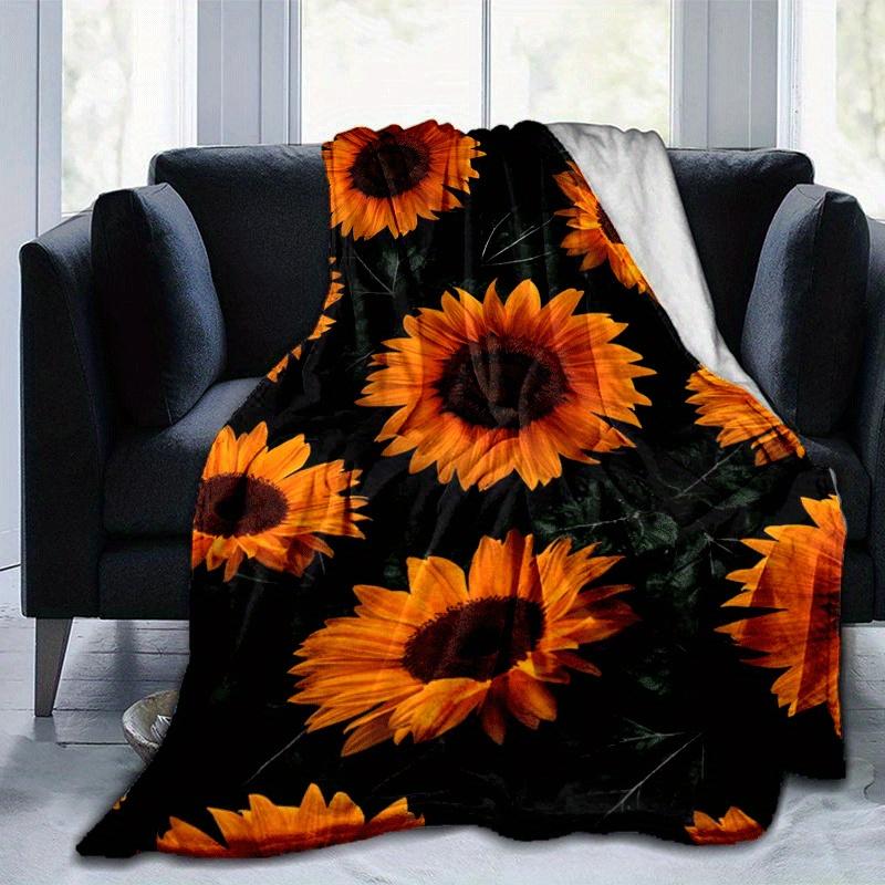 1pc Sunflower Printing Lightweight Flannel Blanket, Comfortable and Warm Blanket, for Camping Sofa Bed and Couch Office, in All Seasons