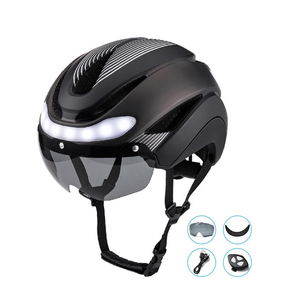 Motorcycle Helmets with Ride Lights Magnetic Goggles Visor Rechargeable LED Night Breathable Light Helmet Safety for Bicycle