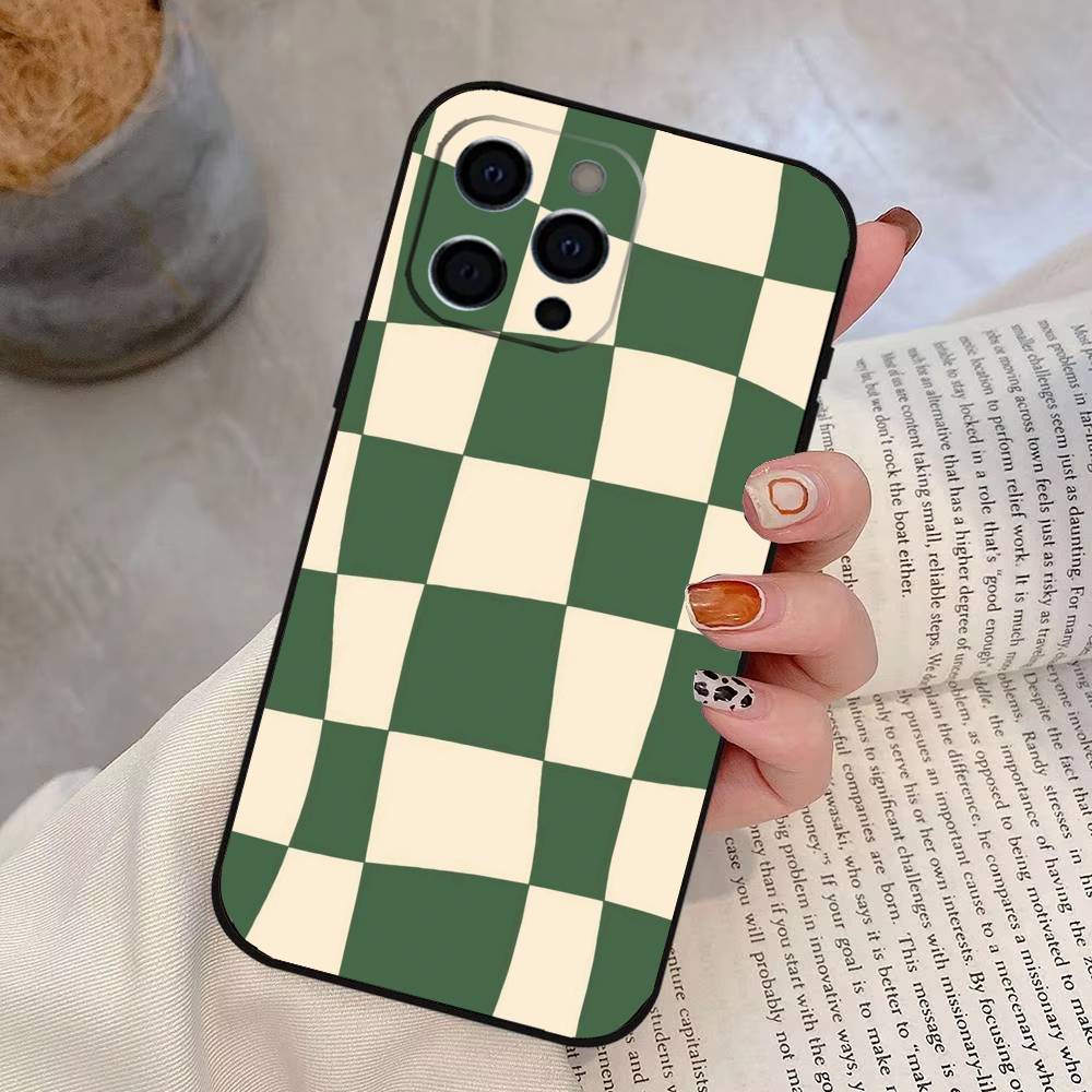 Solid color plaid Phone Case For iPhone 17,16,15,14,13,12,11 Plus,Pro Max,XS,Soft Silicone Black Cover