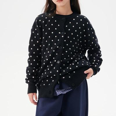 Women's Autumn 2025 Polka Dot Knit Cardigan: New Style Layered Design, Slimming Long-Sleeve Sweater