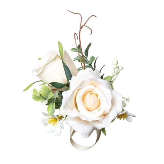 Yousheng White Rose Wedding Boutonniere, Elegant Wrist Corsage, European Style Silk Flower for Bride Groom Bridesmaid Groomsman Parents