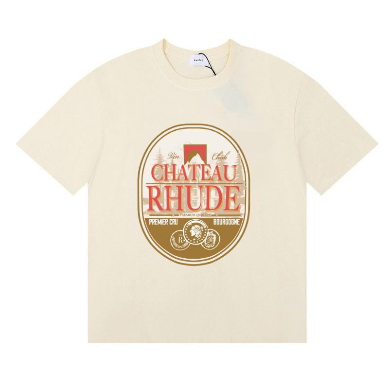 RHUDE Geometric Letter Print T-Shirt Mens Womens American Vintage Short Sleeve Tee